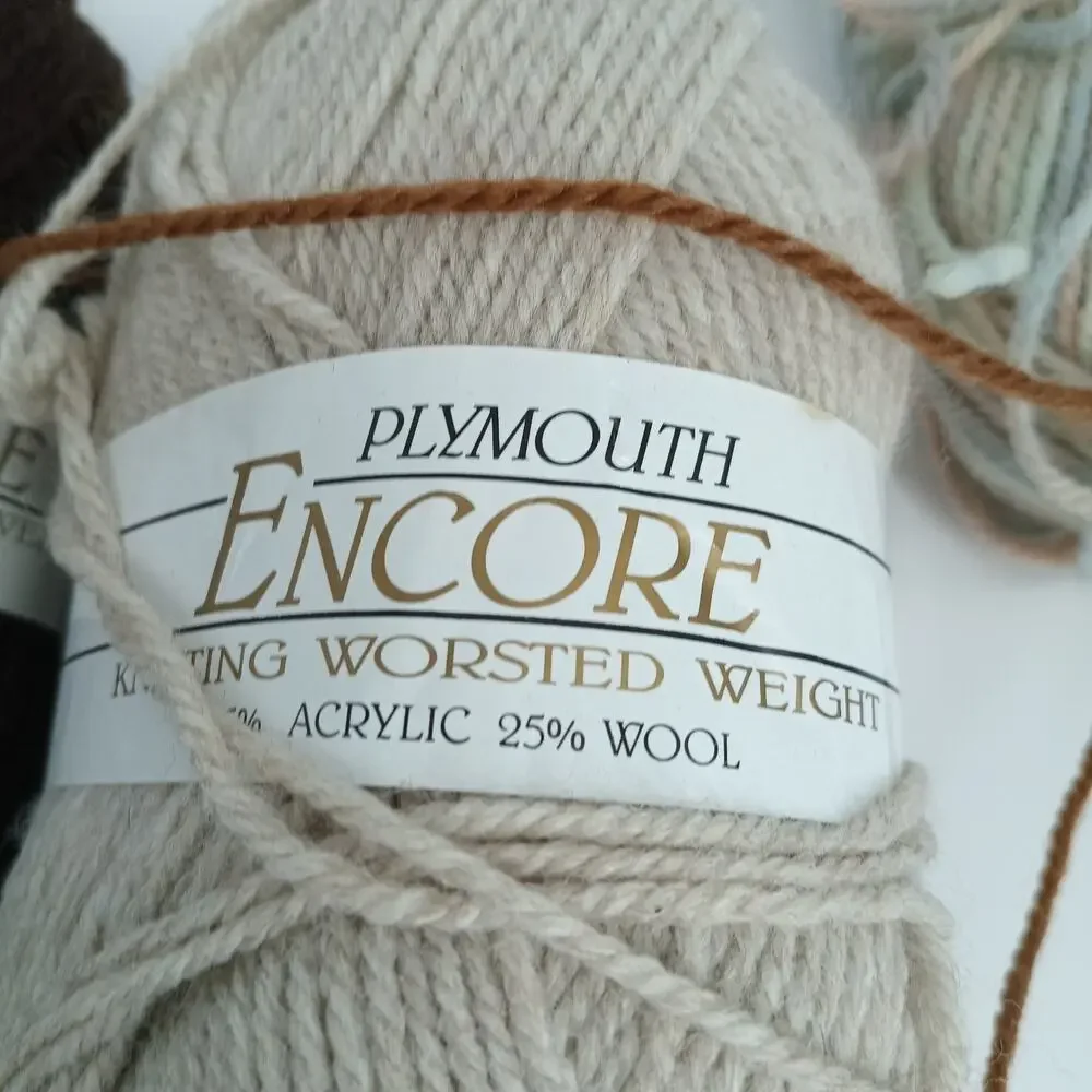 3+ Skeins Plymouth ENCORE Yarn 75%Acrylic 25%Wool THREE Colors 3.5oz